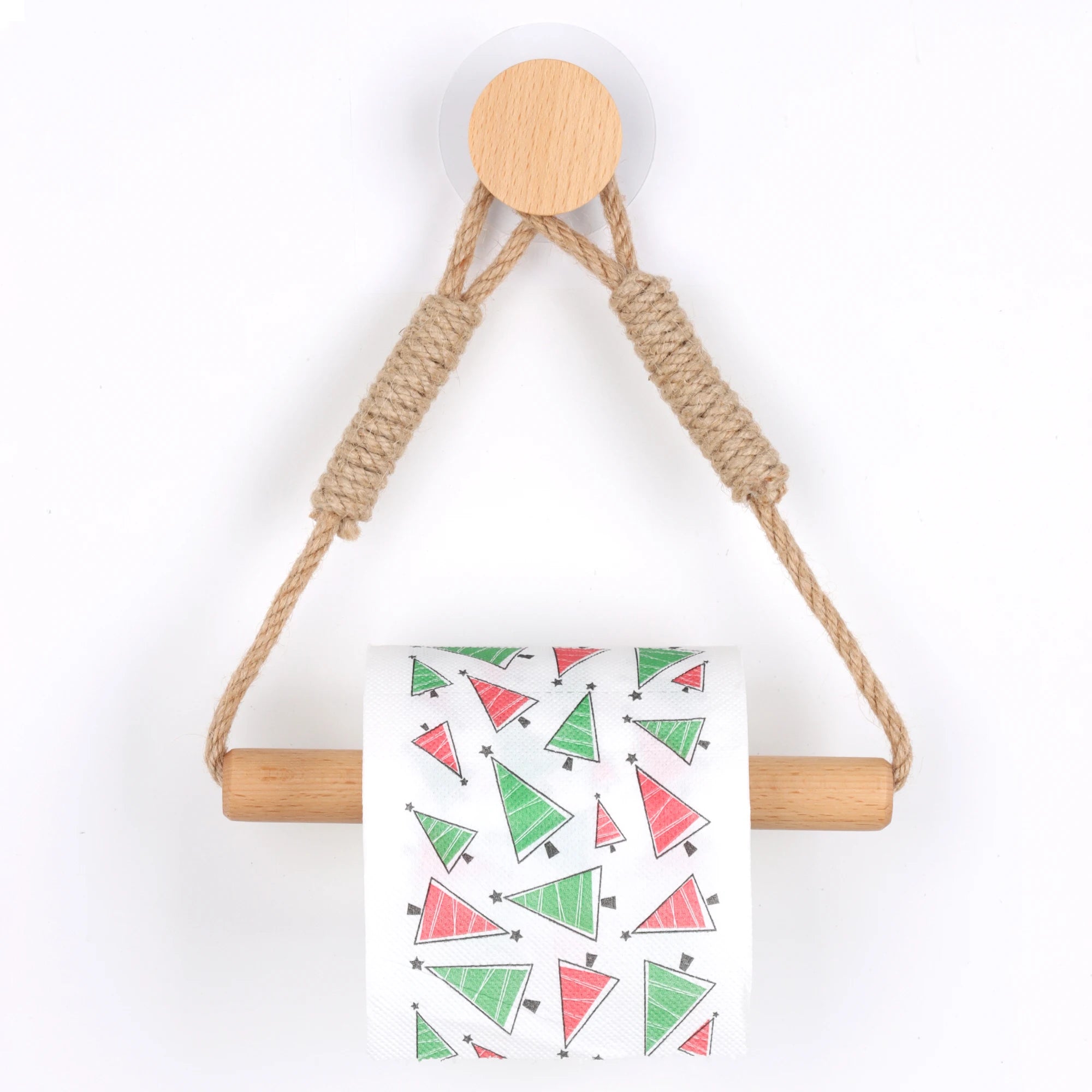 Wooden Toilet Paper Holder – Wall Mounted, Nail-Free, Triangle