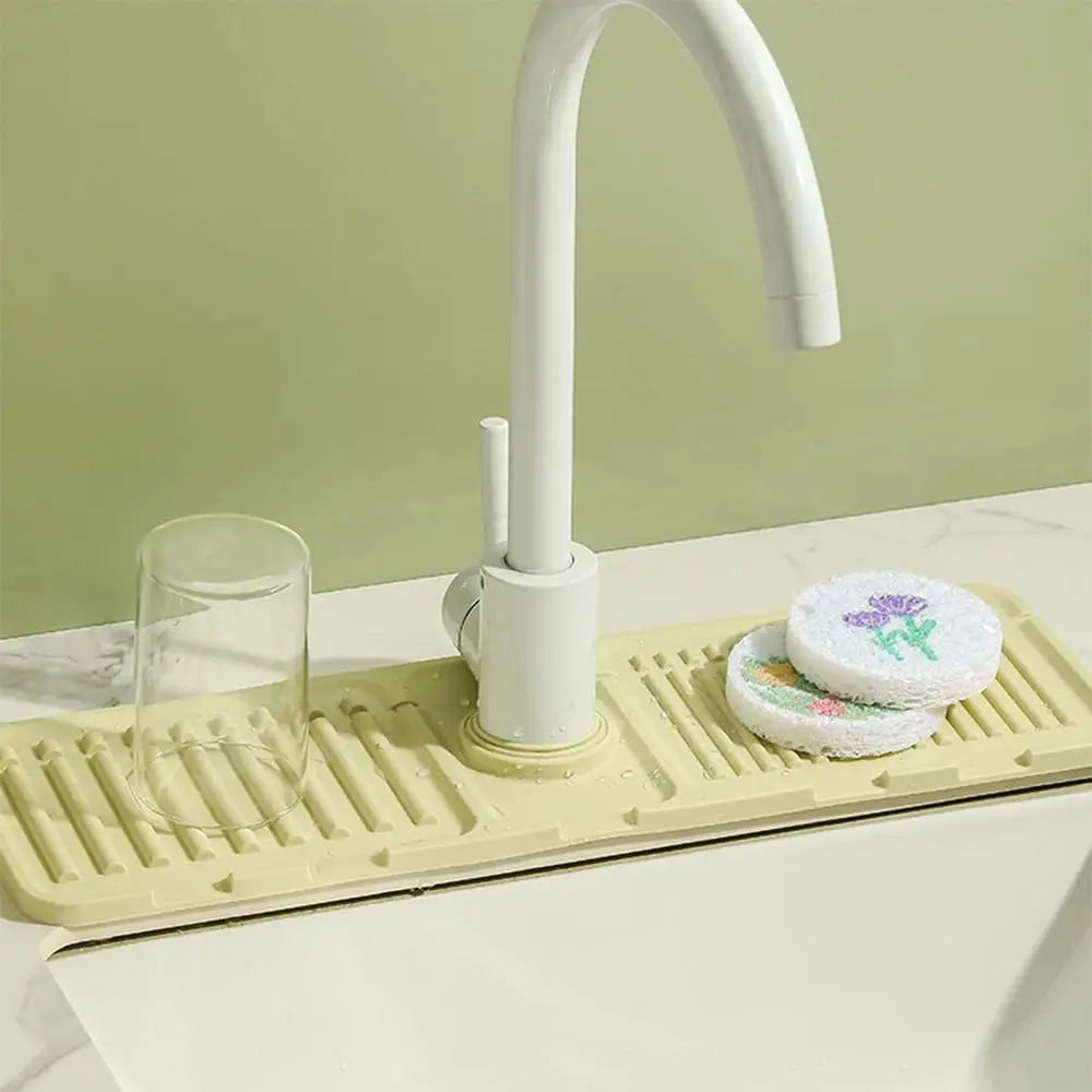 Faucet Splash Guard Draining Mat – Diatomite Stone & Silicone Sink Tray, Gray, Yellow or Green