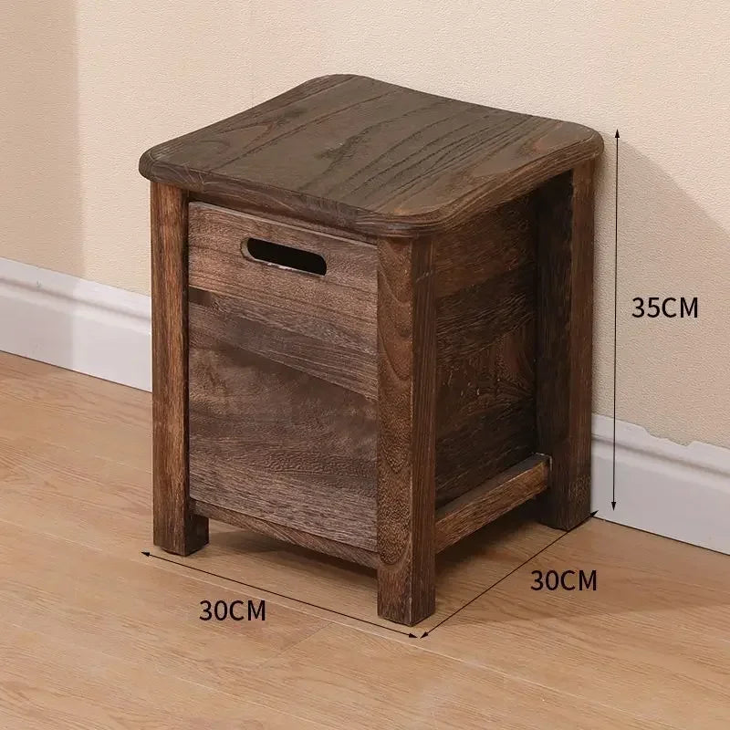 Solid Wood Storage Stool with Drawer – Hallway Bench & Ottoman, S, M or L