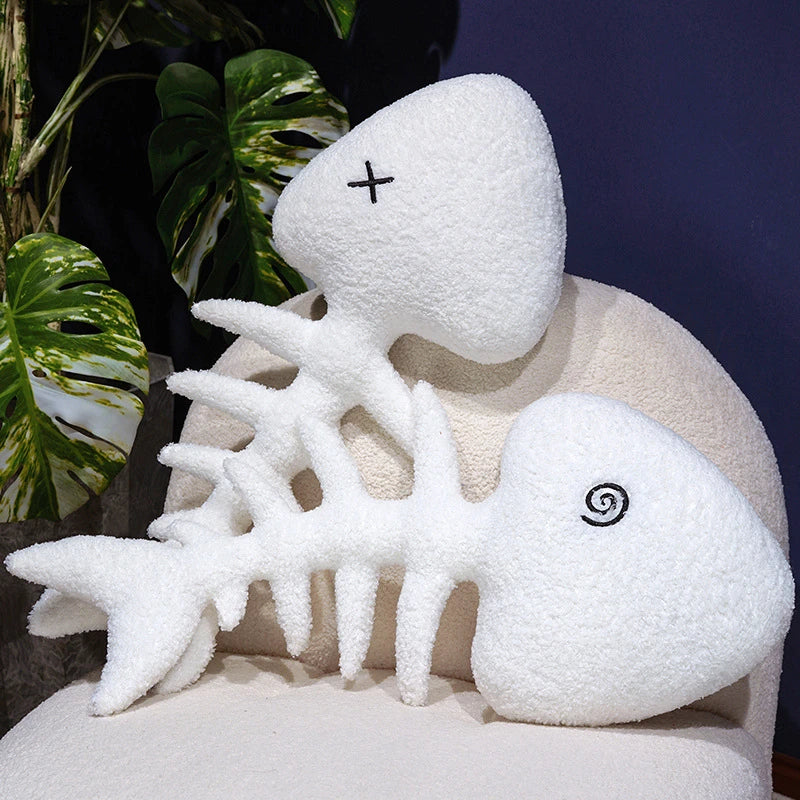 Fish Bone Plush Pillow – Decorative Skeleton Cushion