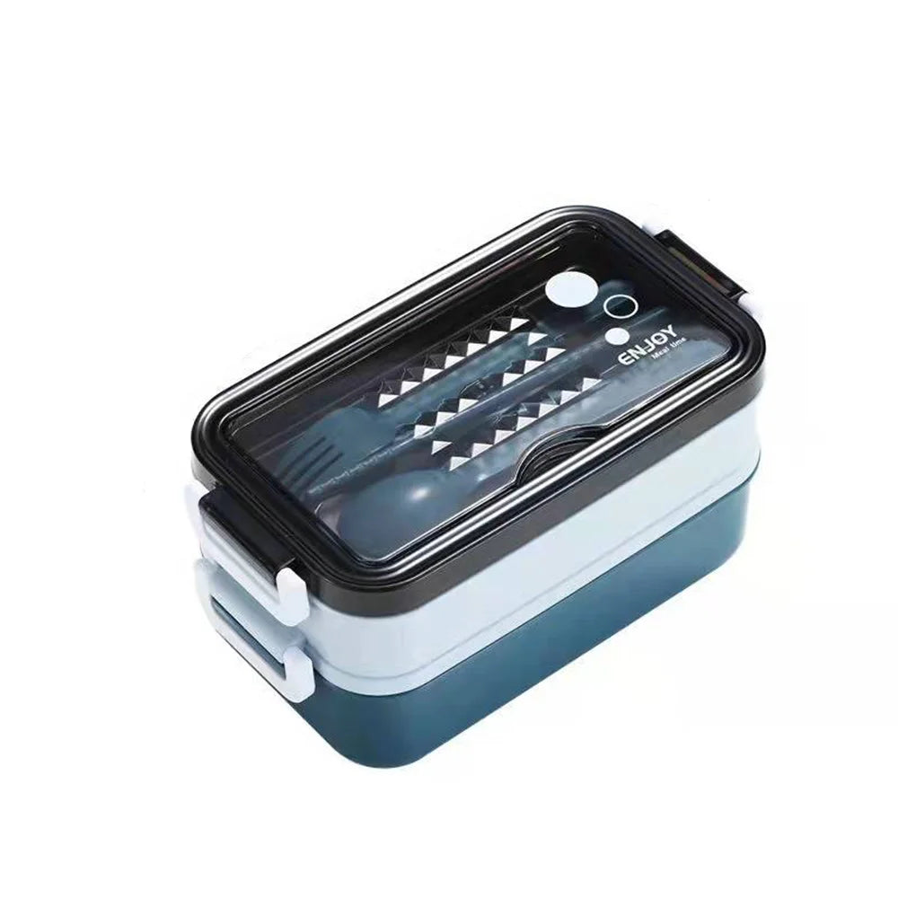 Double-Layer Lunch Box with Cutlery – 1400ml Leakproof Compartment Food Box, Pink, Green or Blue