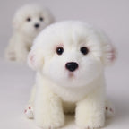 Lifelike Maltese Puppy Plush Stuffed Toy | Simulation Velvet Coat | Glass-Look Eyes | Pink Paw Detail
