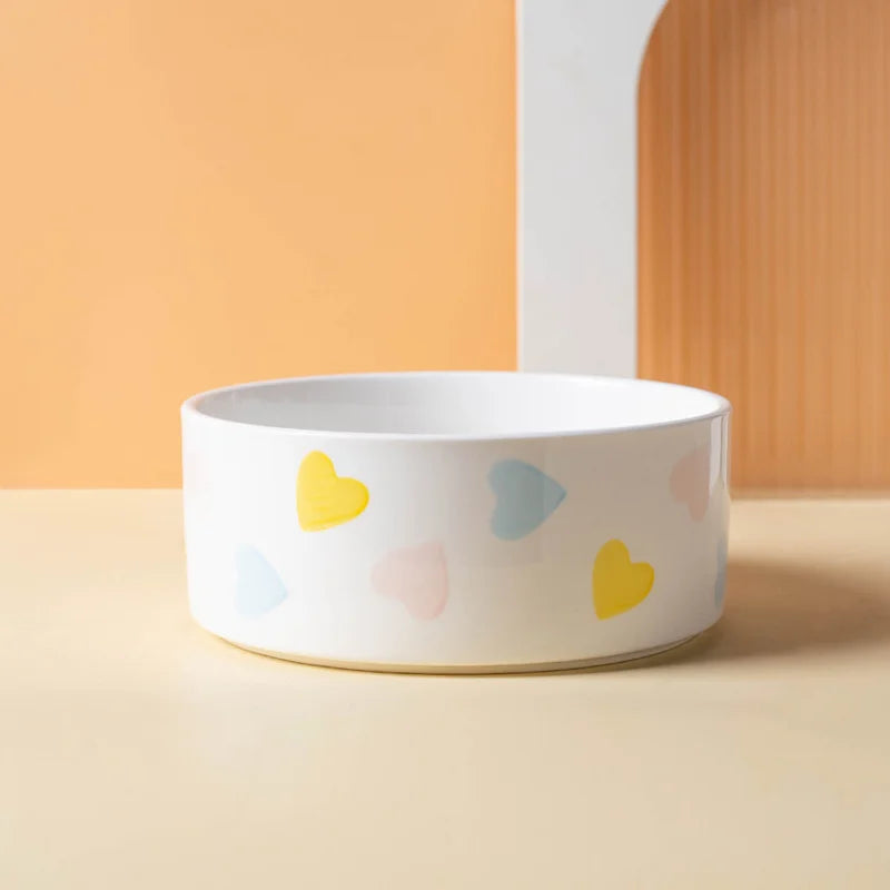Ceramic Dog & Cat Bowl with Wooden Mat | Wide Mouth | 18 Styles