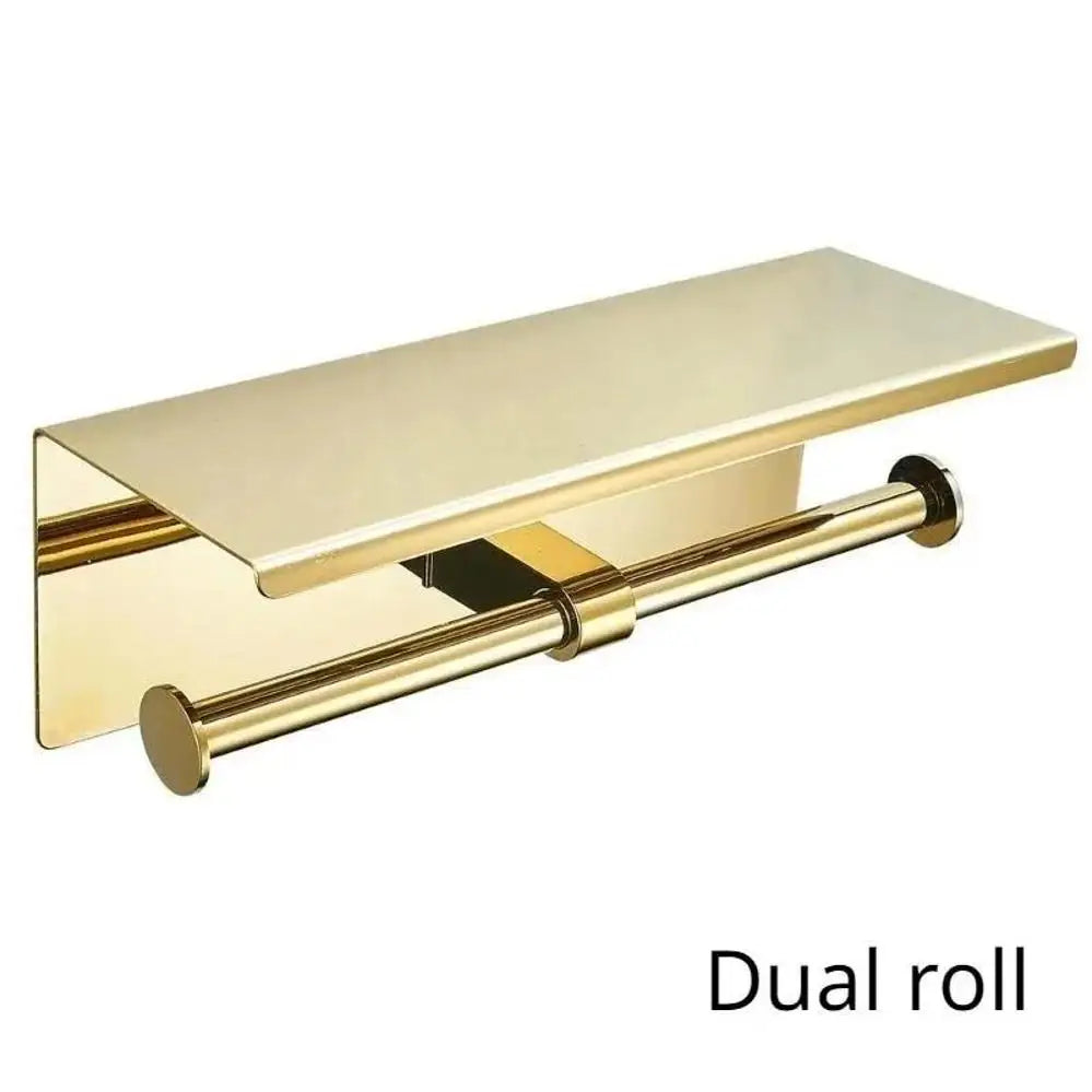 Stainless Steel Toilet Paper Holder with Shelf – Wall Mounted, Single or Dual Roll