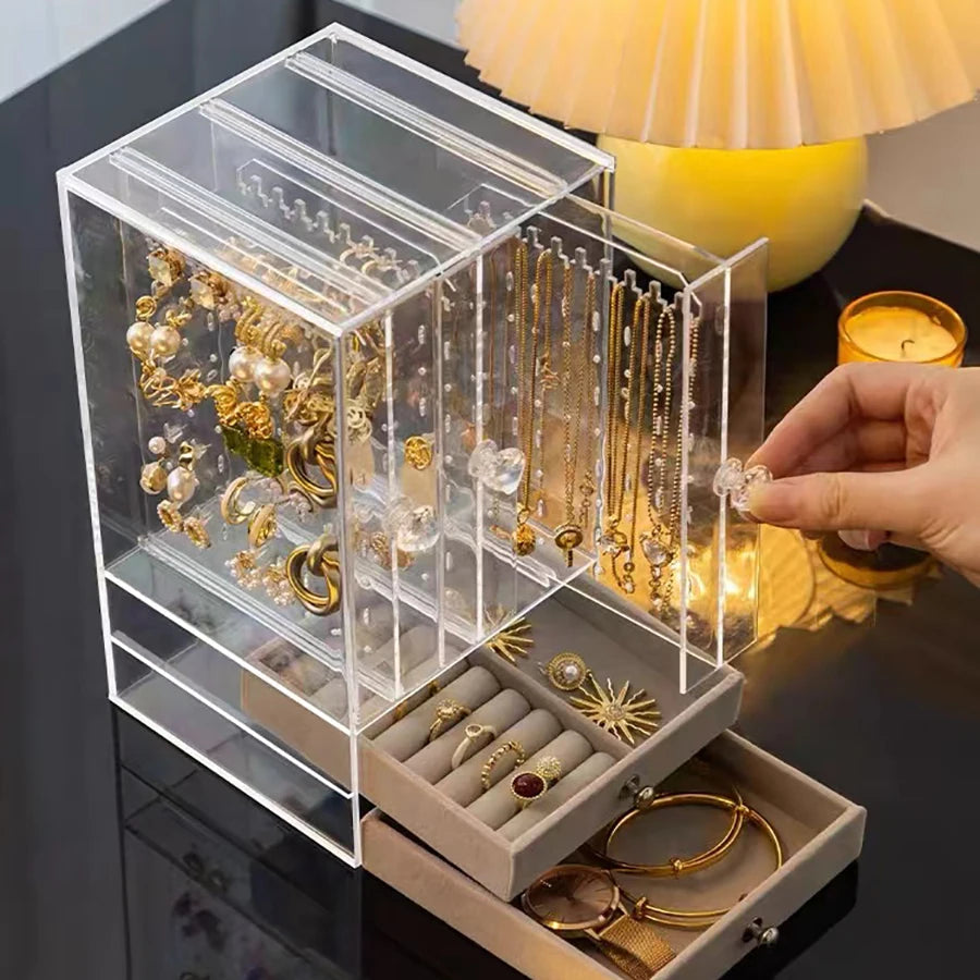 Clear Plastic Jewellery Display Case with Drawers – Earrings, Necklaces & Accessories
