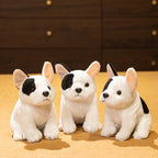 Lifelike French Bulldog Plush Stuffed Toy | White & Black Pied | Upright Bat Ears | Seated Pose | 20cm