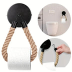 Retro Hemp Rope Toilet Roll Holder – Punchless Wall-Mounted Tissue Rack, 1pc or 2pcs