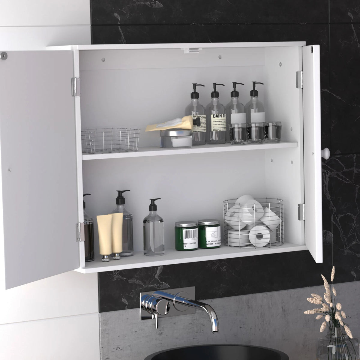Wall-Mounted & Floor-Standing Storage Cabinet – MDF, Adjustable Shelf, White