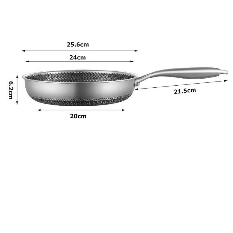 Stainless Steel Honeycomb Non-Stick Frying Pan with Glass Lid – All Cooktop Compatible