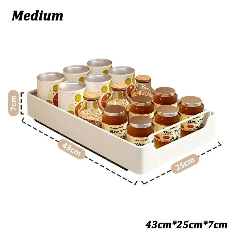 Pull-Out Cabinet Drawer Organizer with Slide Rails – No Drilling, 5 Sizes
