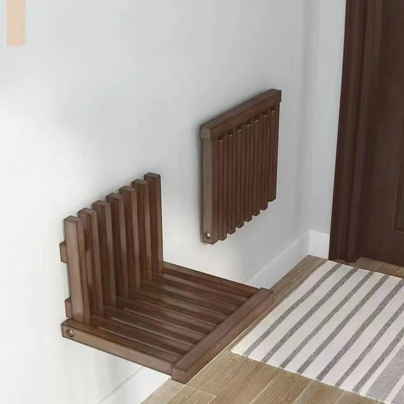 Wall-Mounted Fold-Down Shoe Bench | Solid Wood | Space-Saving | 2 Colours