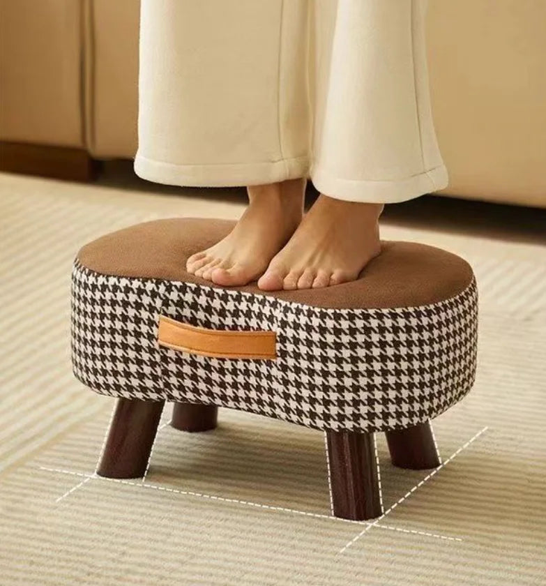 Solid Wood Cushioned Stool – Living Room Footrest & Ottoman, 6 Colours