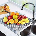 Roll-Up Stainless Steel Sink Drying Rack – Foldable Dish & Vegetable Drainer, 3 Sizes