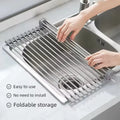 Roll-Up Stainless Steel Sink Drying Rack – Foldable Dish & Vegetable Drainer, 3 Sizes