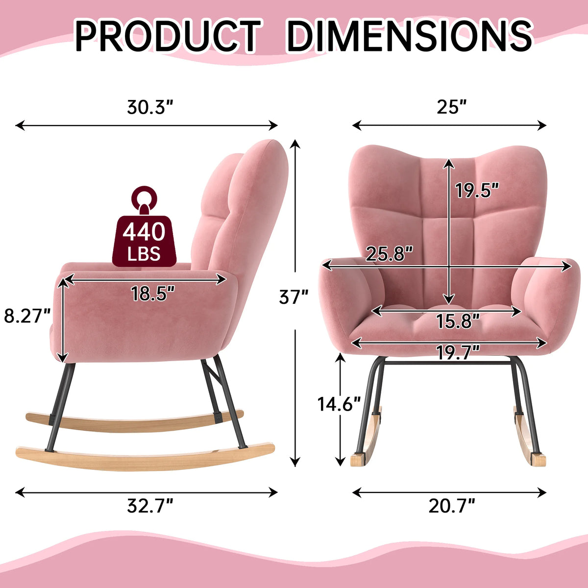 High Back Nursery Rocking Chair | Metal Frame | Sherpa Cover | Anti-Tip | 10-Min Assembly | 4 Colours