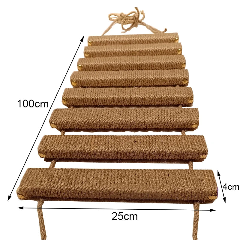 Sisal Wooden Cat Climbing Ladder & Bridge – 50cm or 100cm, Wall & Cage Mountable