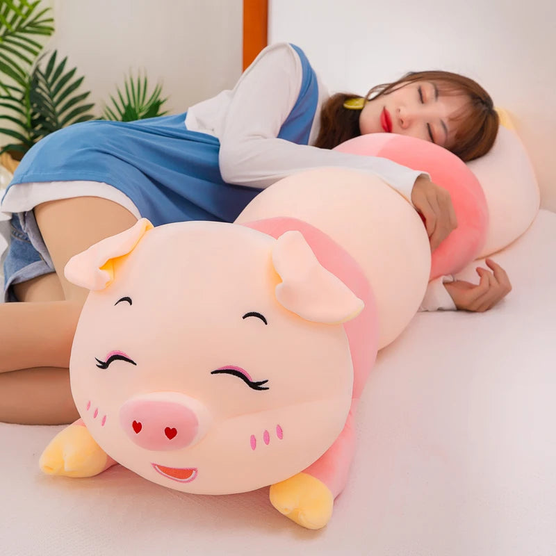 Kawaii Caterpillar Pig Body Pillow Plush | Segmented Pink Body | Heart Nose | 2 Expression Styles | 3 Sizes: 80, 100 & 130cm