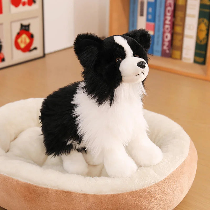 Lifelike Border Collie Plush Stuffed Toy | Black & White | 3 Poses: Sit, Stand, Lying | Simulation Coat