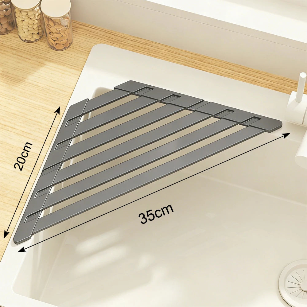 Foldable Over-Sink Drain Rack with Towel Bar – Adjustable Aluminium Drainer