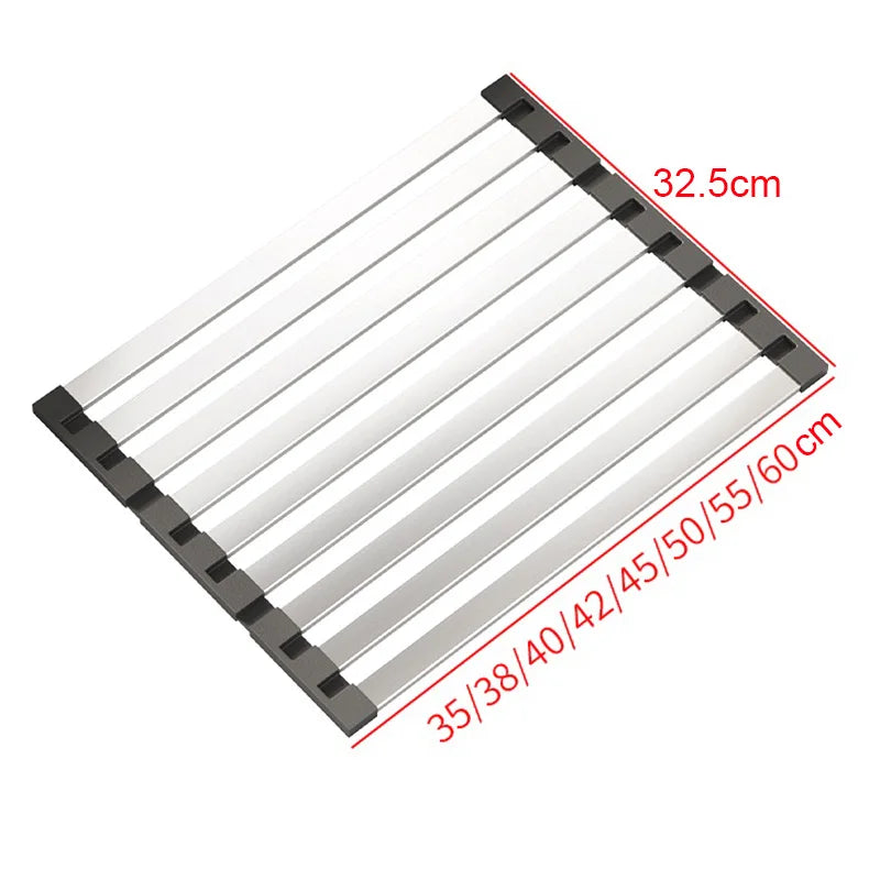 304 Stainless Steel Foldable Dish Drainer Rack – 3 Sizes for Kitchen Sink