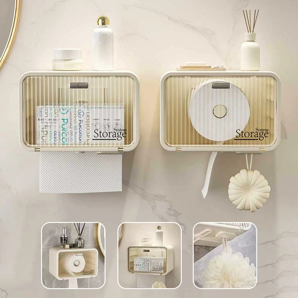 Wall-Mounted Tissue Box – Waterproof, Transparent, Bathroom Storage