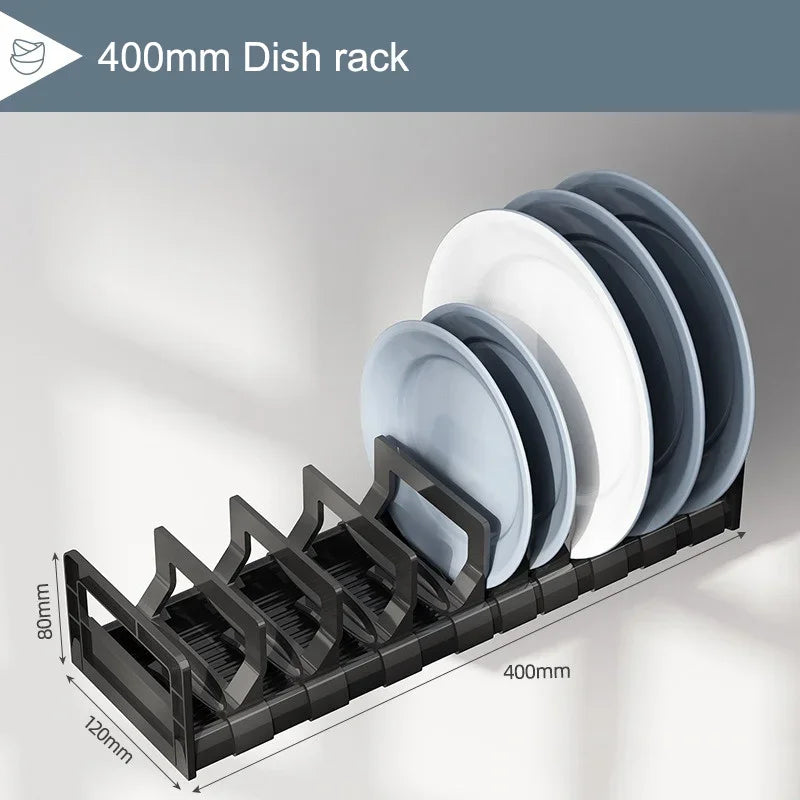 Cabinet Dish & Bowl Rack Organiser – Adjustable Space Aluminium Drawer Storage, 40cm or 45cm