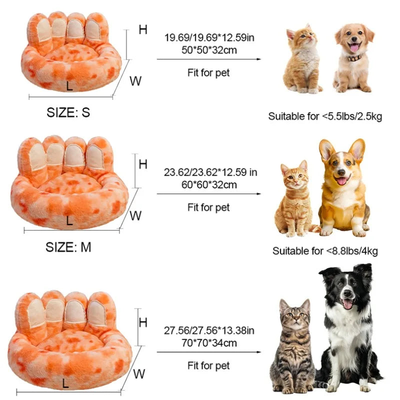 Round Faux Rabbit Fur Pet Bed | Bear Paw Design | Machine Washable | Winter Warm | 4 Sizes | 7 Colours
