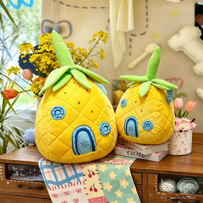Pineapple House Plush Pillow – Yellow Tropical Cushion