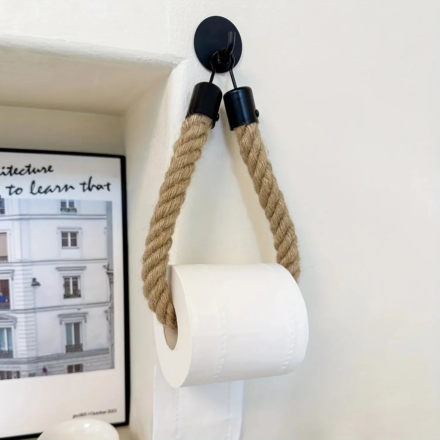 Retro Hemp Rope Toilet Roll Holder – Punchless Wall-Mounted Tissue Rack, 1pc or 2pcs