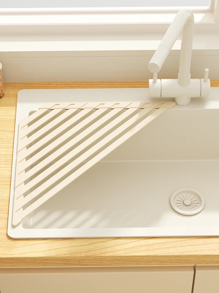 Foldable Over-Sink Drain Rack with Towel Bar – Adjustable Aluminium Drainer