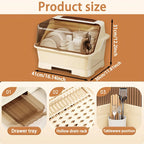 Dish Rack with Lid – Dust-Proof Countertop Organiser with Drainboard