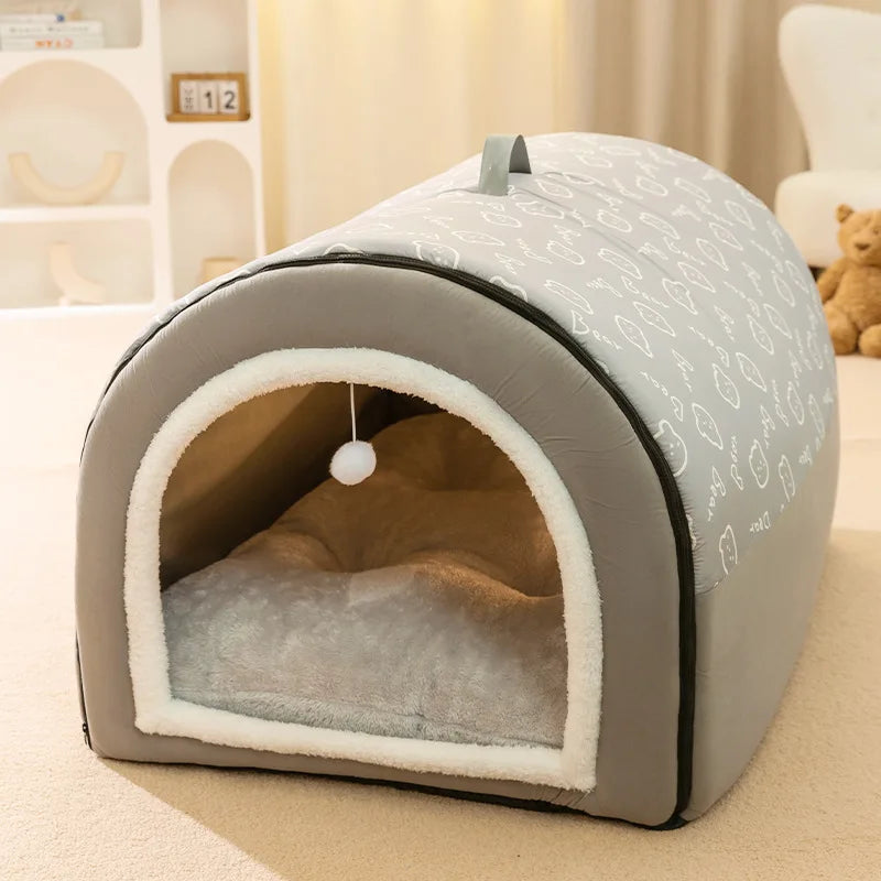 Warm Removable Washable Pet House Bed – Windproof Cave for Dogs & Cats, 5 Sizes