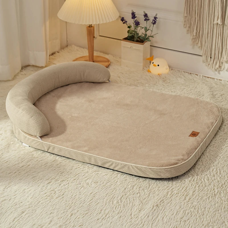 Sofa-Style Bolster Dog Bed with Pillow | Fiber Fill | Machine Washable | Non-Slip | S & M