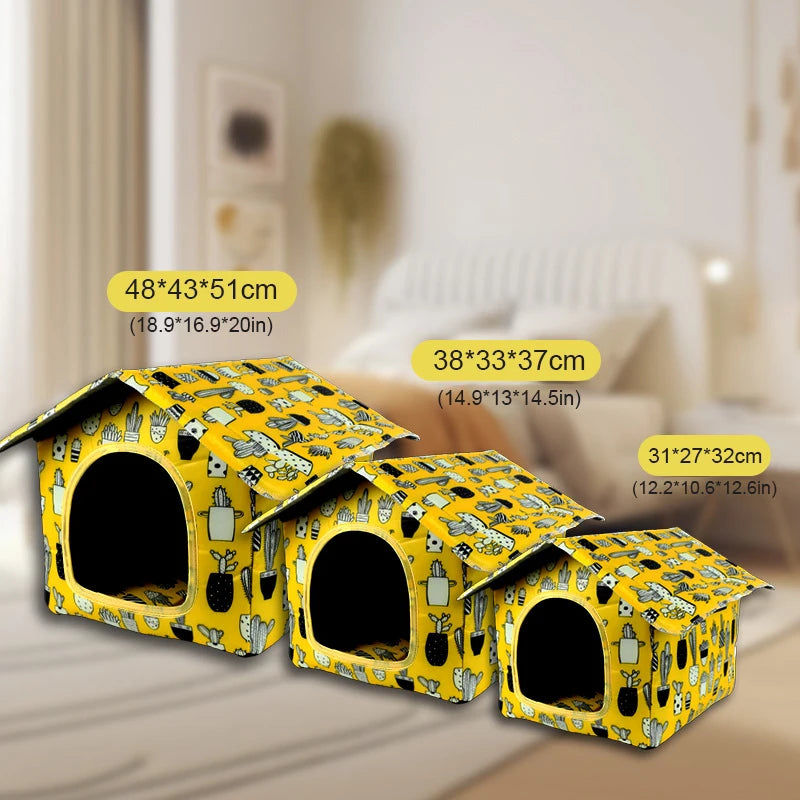 Waterproof Foldable Pet House for Cats & Small Dogs – 5 Patterns, S, M or L
