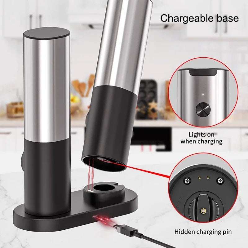 Electric Salt & Pepper Grinder Set – USB Rechargeable, LED Light, Adjustable Coarseness