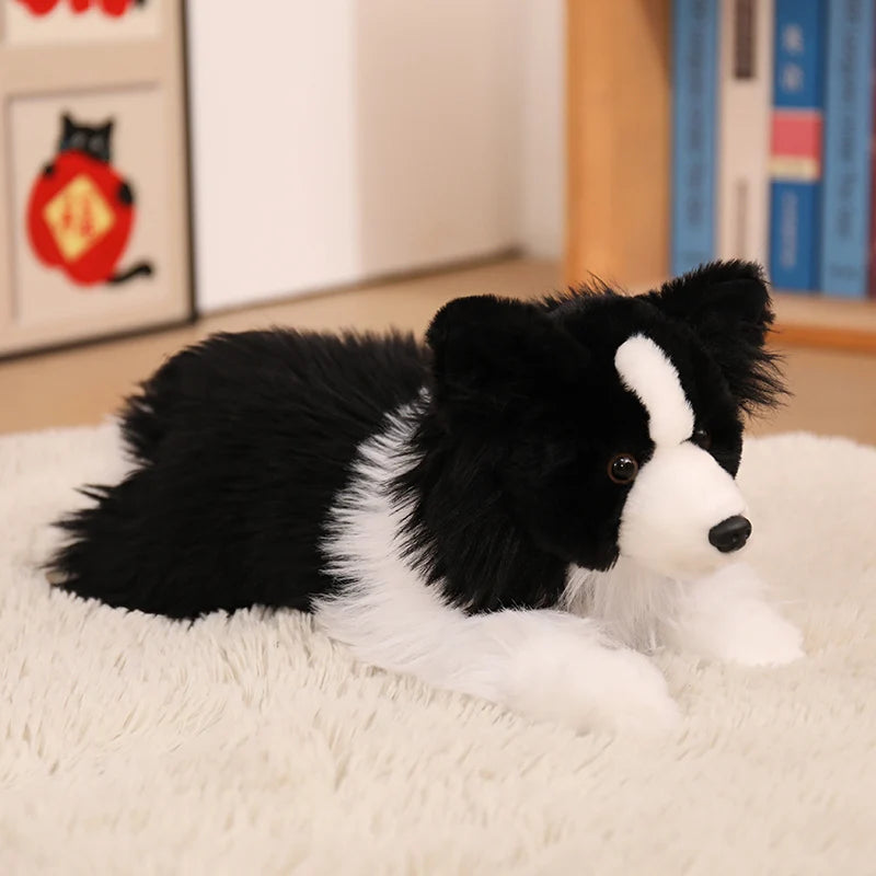 Lifelike Border Collie Plush Stuffed Toy | Black & White | 3 Poses: Sit, Stand, Lying | Simulation Coat