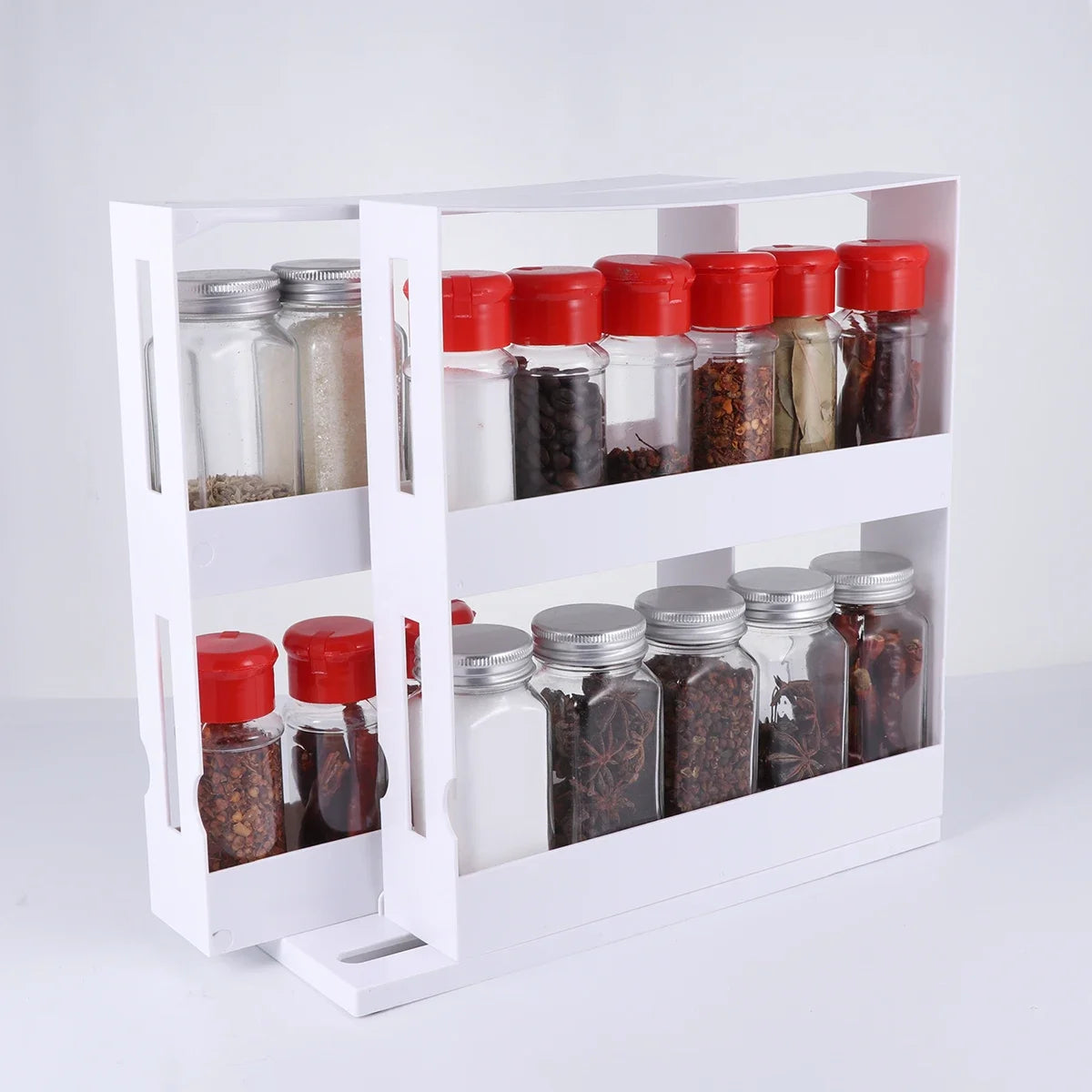 Rotating Spice Rack Organiser – 2-Tier Stackable Kitchen Storage Shelf