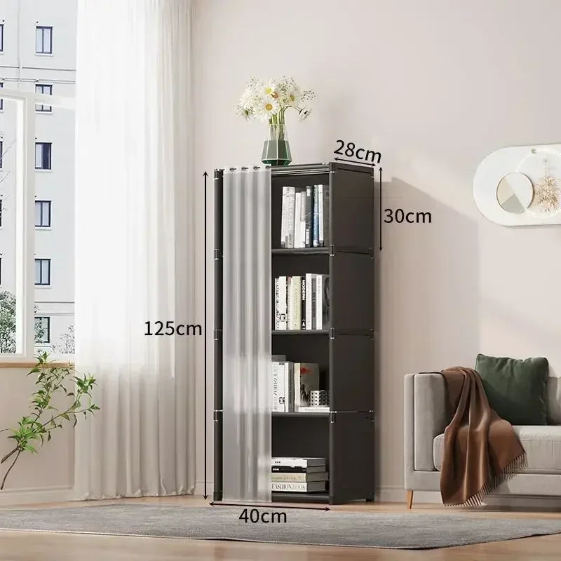 Dustproof Wardrobe Storage Rack with Curtain – 5 or 6 Layer, Single or Double Width