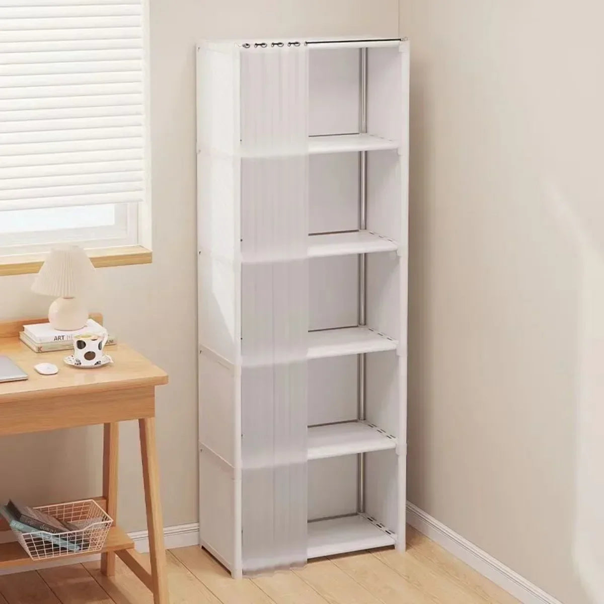 Dustproof Wardrobe Storage Rack with Curtain – 5 or 6 Layer, Single or Double Width