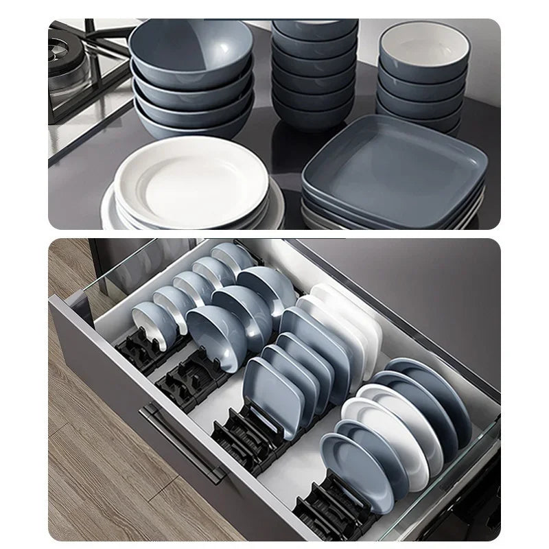 Cabinet Dish & Bowl Rack Organiser – Adjustable Space Aluminium Drawer Storage, 40cm or 45cm