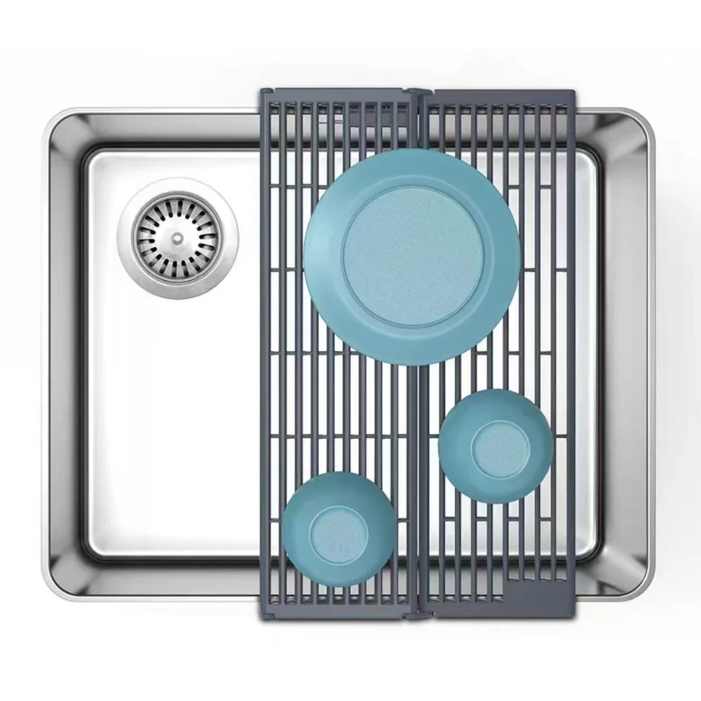 Foldable Kitchen Sink Drainer with Splash Guard – ABS & TPE, Black