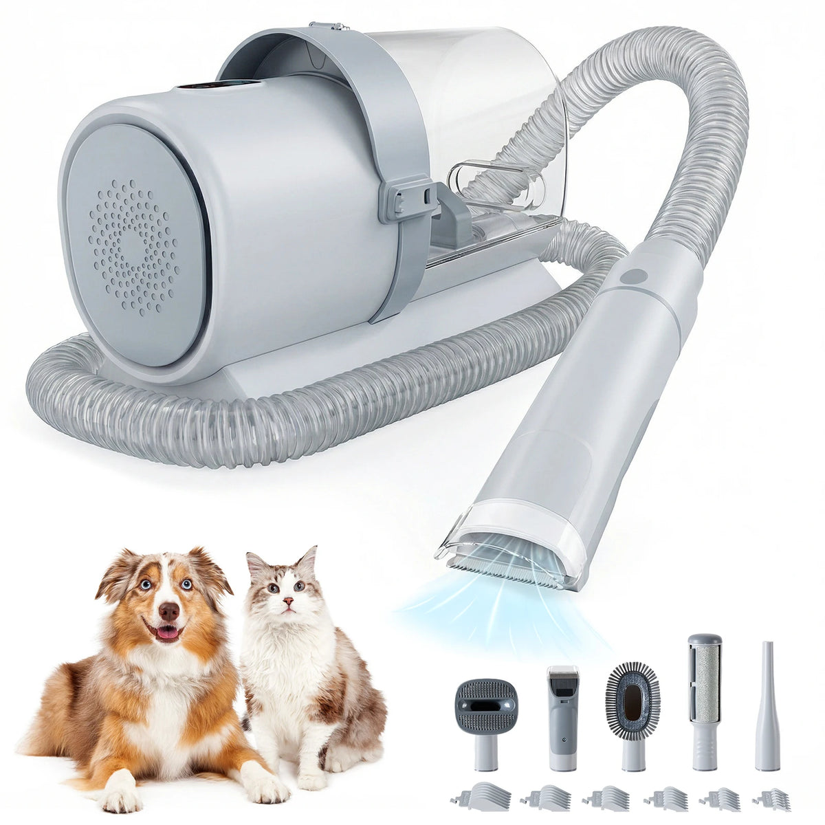 Pet Grooming Vacuum Kit | 2.5L | 3 Suction Modes | 5 Tools | Cordless Low-Noise Clipper | 3 Colours