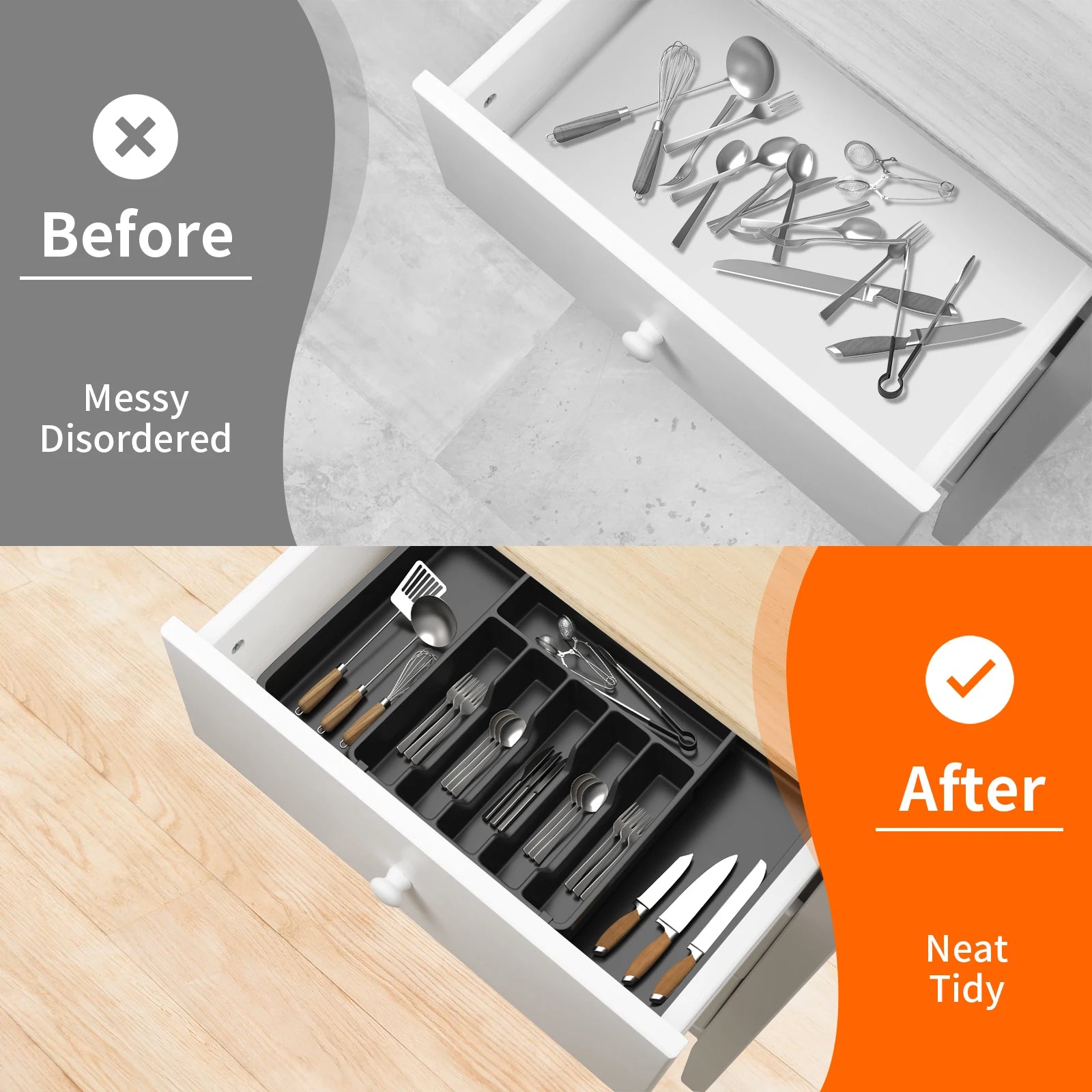 Expandable Cutlery Drawer Organizer with 8 Compartments – Adjustable 13–22 in