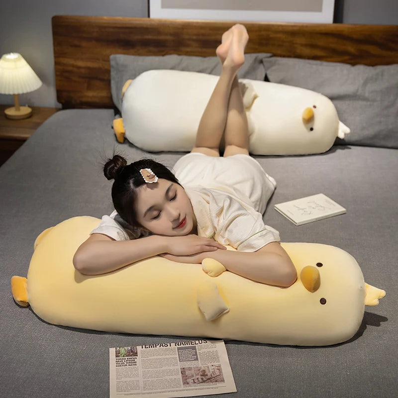 Long Duck Plush Pillow – Soft Yellow or White Bolster