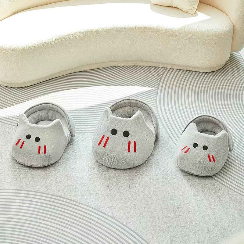 Semi-Enclosed Slipper Cat Bed | Fluffy Plush | Warm Sleeping Cave | 2 Sizes