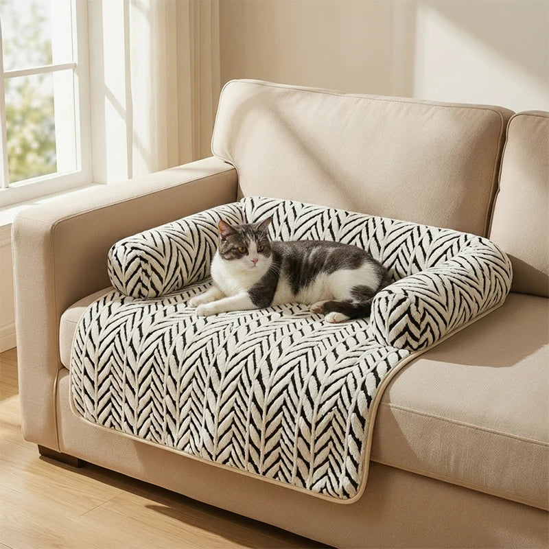 Zebra Print Bolster Pet Mat | Plush Dog & Cat Bed | Anti-Slip Sofa Protector | 2 Sizes