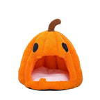 Pumpkin Cat Cave | Semi-Enclosed Pet Bed | Removable Cushion | Plush | Orange
