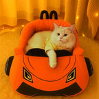 Supercar Cat Bed | Coral Fleece | PP Cotton Fill | Pillow Included | Orange