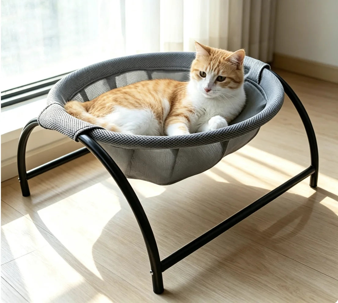 Elevated Hanging Cat Basket | Breathable Mesh | Detachable & Washable | Gray