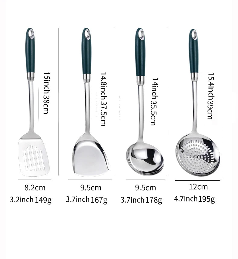 4-Piece 304 Stainless Steel Kitchen Utensil Set – Spatula, Soup Spoon & Frying Spatula